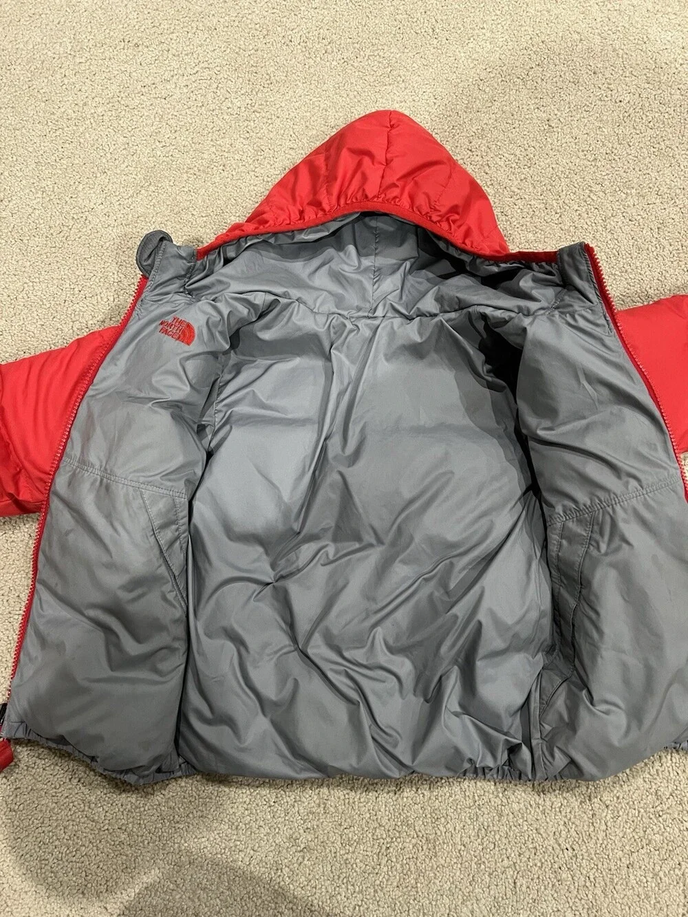 North Face Red/Gray Reversible Toddler Puffer Jacket Size 6